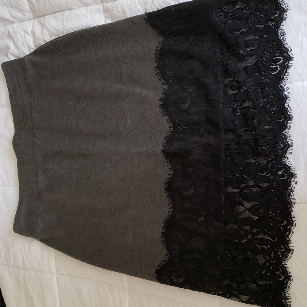 Maurices Grey Pencil Skirt with Black Lace Size M